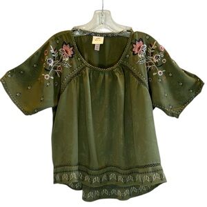 Knox Rose Embroidered Olive Green Women's Top